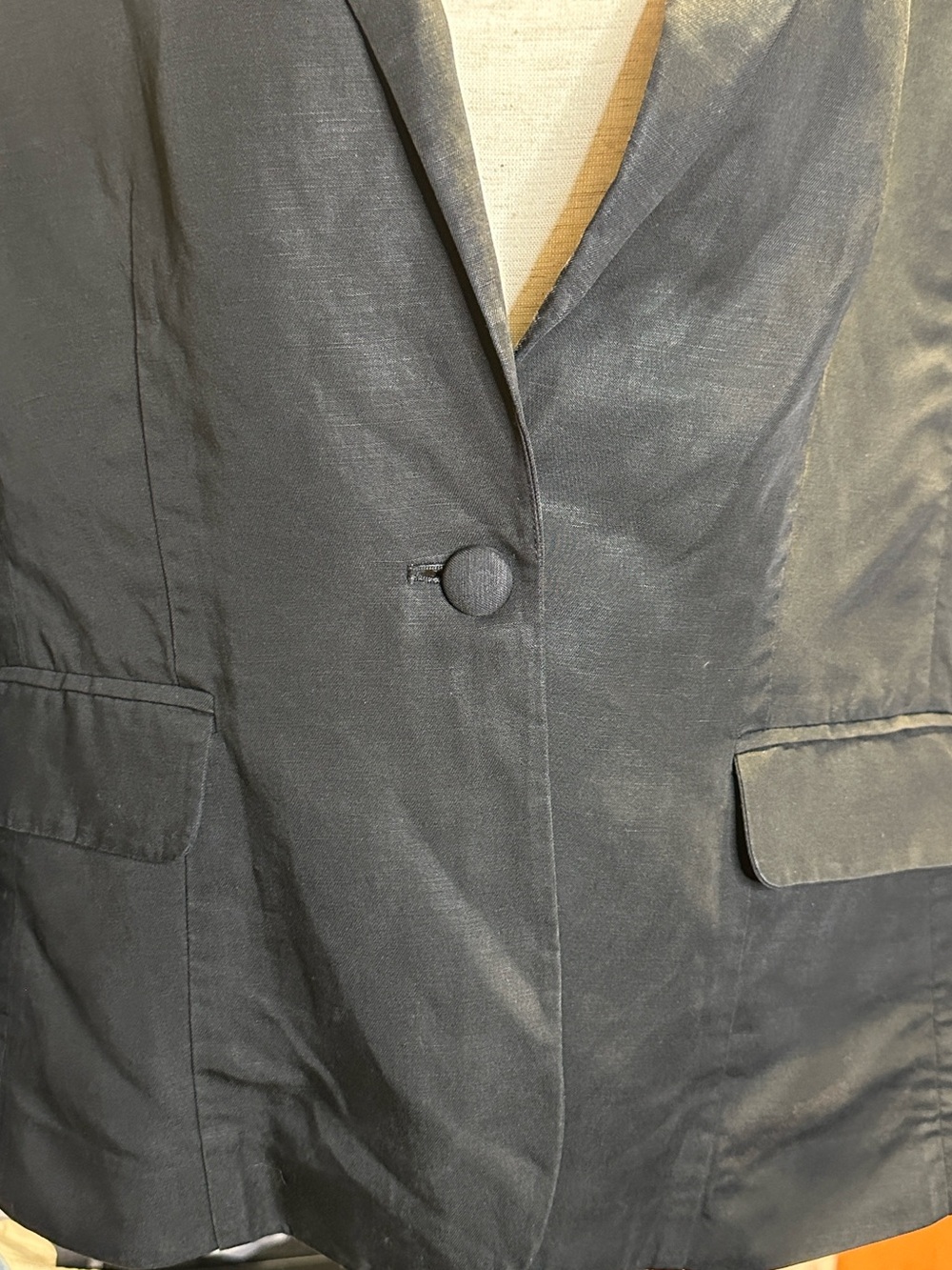 FRAME Black Linen Blend Blazer Size 12 Lightweight Tailored Minimalist Jacket - Picture 5 of 12